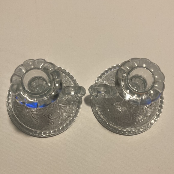 Cut Glass Candle Holder Set of 2 w/ Finger Loop Handles - Picture 3 of 5